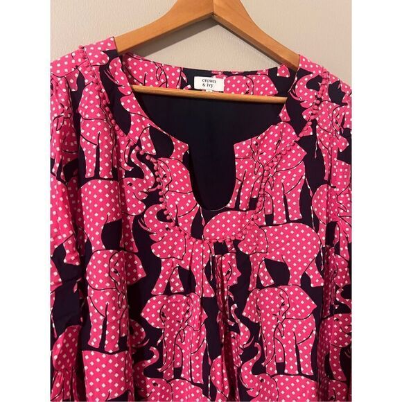 Crown & Ivy Women's 16 Half Sleeve Shift Dress Pink Polka Dot Elephant Print - Picture 4 of 10